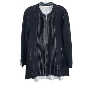 Soft Surroundings Felted Black Wool Pintuck Jacket with White Trim Medium